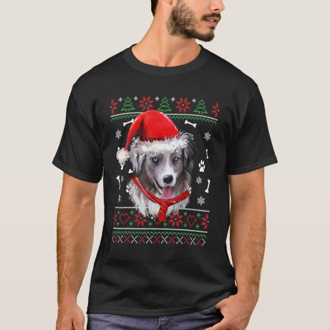 Uggig, söt jul, amerikansk Shepherd Santa Hat T Shirt (Framsida)