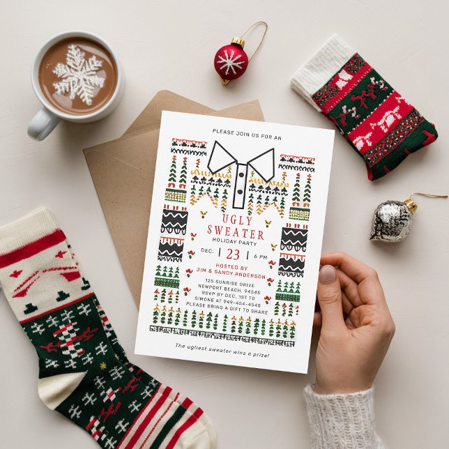 Uggig söt Modern skandinavisk jul Party Inbjudningar (ugly sweater theme christmas invitation modern minimalist scandinavian classy simple chic)