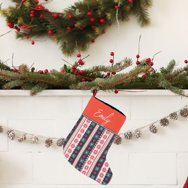 Uggig sötare Mönster Cute God jul Stor Julstrumpa (Ugly Sweater Pattern Cute Merry Christmas Large Christmas Stocking)