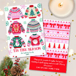 Uggig sötare - säsongsfamiljejulen julkort<br><div class="desc">Den här fula tröjan har sex fula tröjor med renar, Julgranar, Santa a snögubbe och mer i en färg palett med rött, grönt och rosa. Texten lyder "Tis the Season" med er familj namn och år, och allt detta kan anpassas. På baksidan av kortet finns en ful sweater faux design...</div>