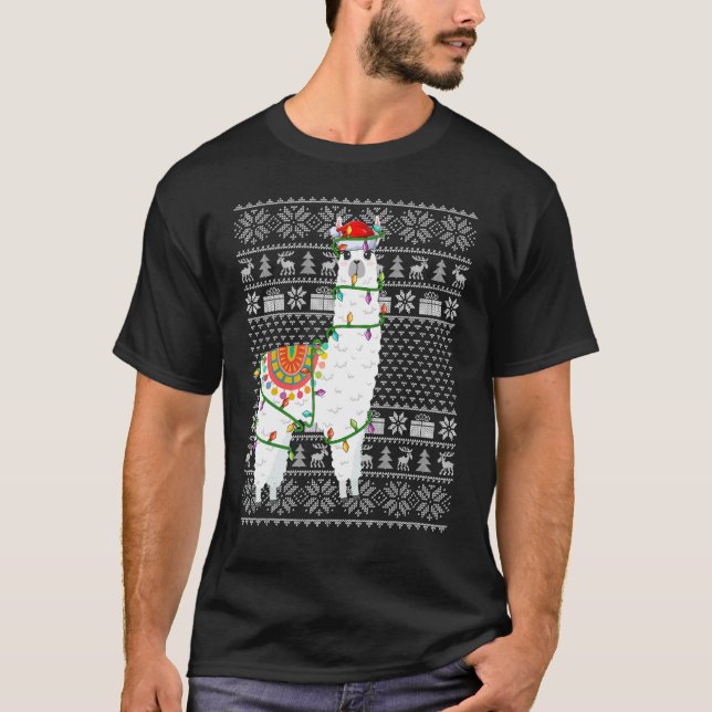 Uggig sötare Stil Julafton Ljus Santa Alpaca Krist T Shirt (Framsida)
