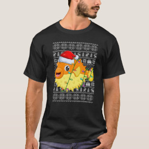 Uggig sötare Stil Julafton Ljus Santa Puffer Fish T Shirt