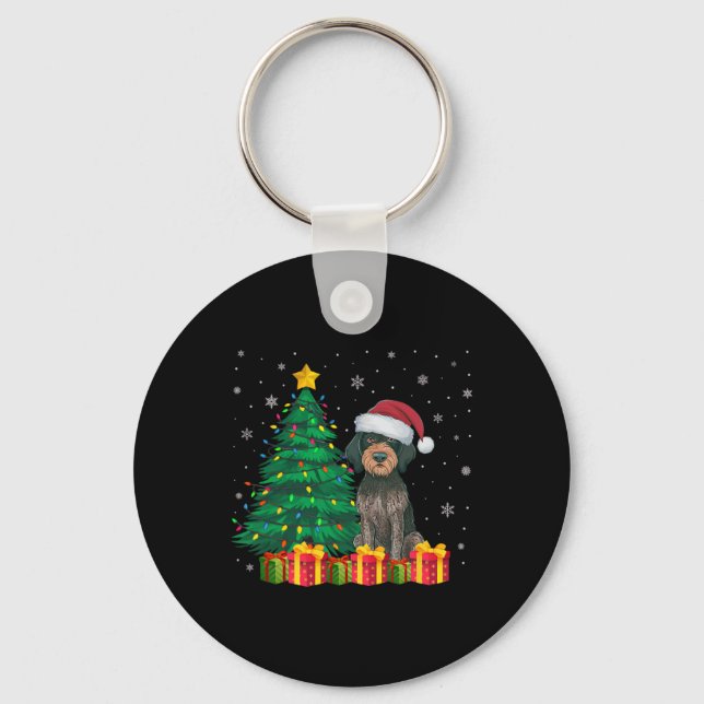 Uggiskt tyskt hörselskadade Pointer Santa Hat-jul Nyckelring (Framsida)