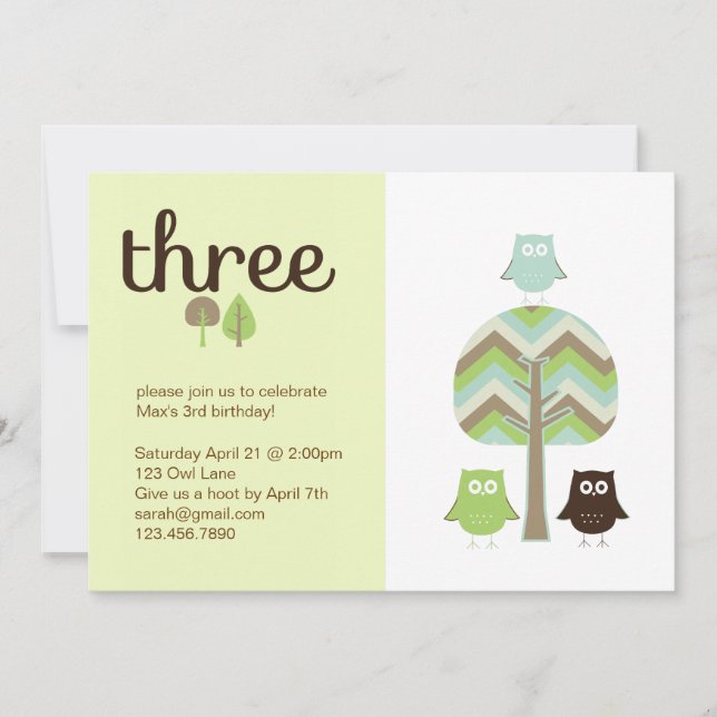 Uggla 3:e födelsedagsinbjudan inbjudningar (Framsida)