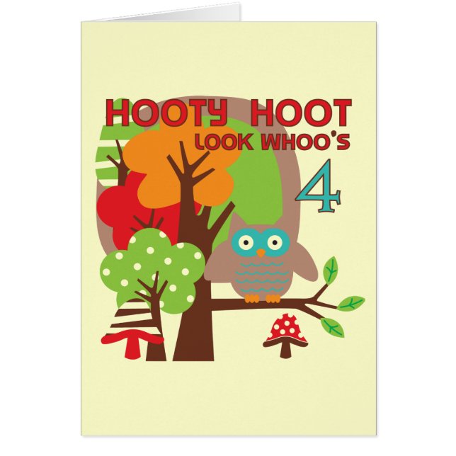 Uggla 4e födelsedagen T-skjortor och presenter Hälsningskort (Framsidan)