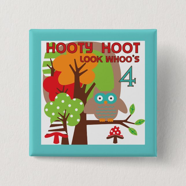 Uggla 4e födelsedagen T-skjortor och presenter Knapp (Framsida)