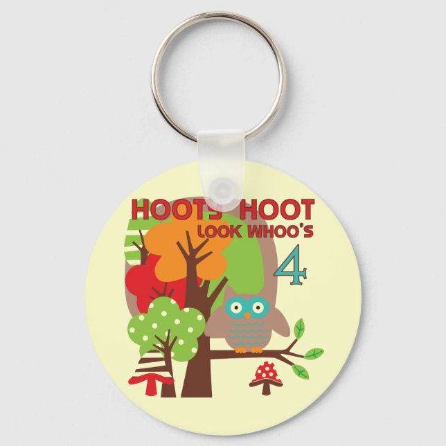 Uggla 4e födelsedagen T-skjortor och presenter Nyckelring (Framsida)