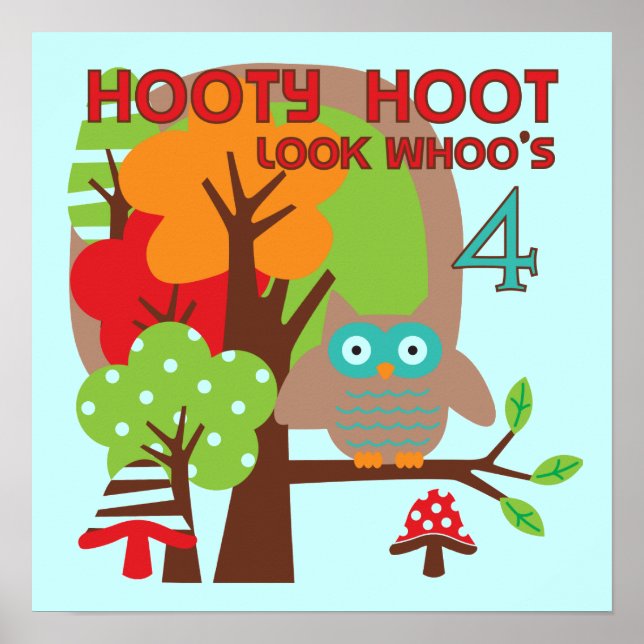 Uggla 4e födelsedagen T-skjortor och presenter Poster (Framsidan)