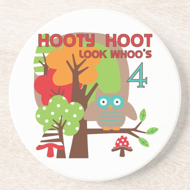 Uggla 4e födelsedagen T-skjortor och presenter Underlägg Sandsten (Framsidan)