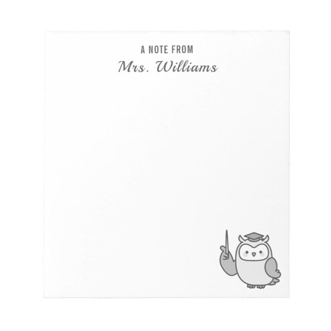 Uggla A Note from Custom Name Teacher-utvärdering Anteckningsblock (Framsida)