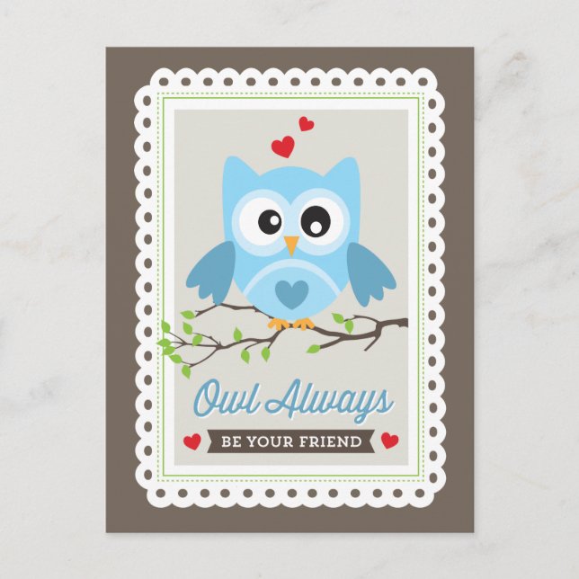 Uggla Alltid! av Origami Prints Valentine-vykort Helg Vykort (Framsida)