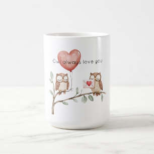 Uggla älskar alltid dig hjärtballong kaffemugg