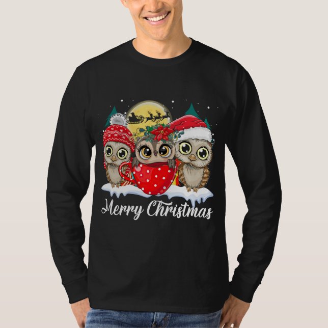 Uggla Älskare God jul Funny Ugglor Ugly Christma T Shirt (Framsida)