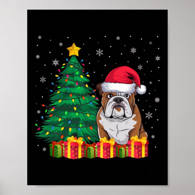 Uggla American Bulldog Santa Hat jul Ljus D Poster (Framsidan)