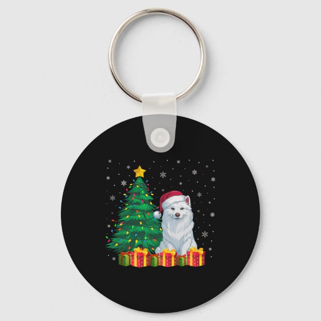 Uggla American Eskimo Santa Hat jul Ljus Do Nyckelring (Framsida)