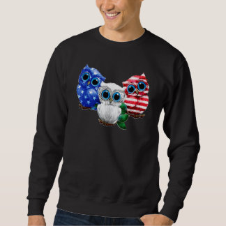 Uggla Amerikanska Flagga 4 juli Uggla Lång Ärmad Tröja