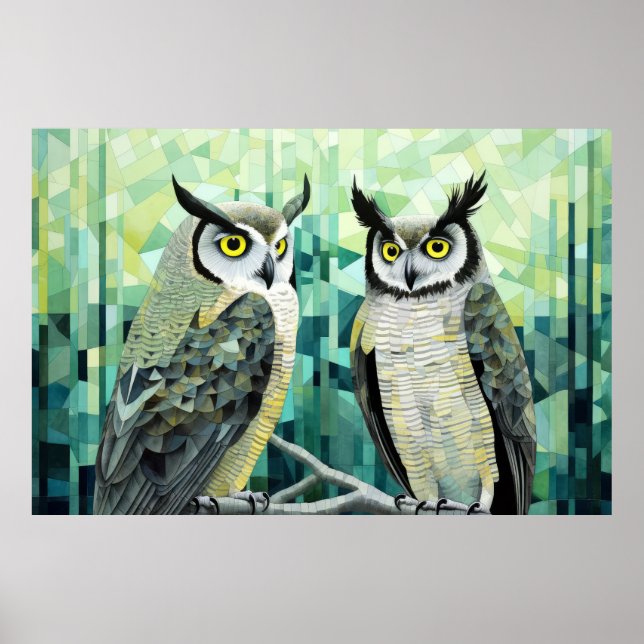 Uggla Animal Bird Art Decor Paint Mosaic Poster (Framsidan)