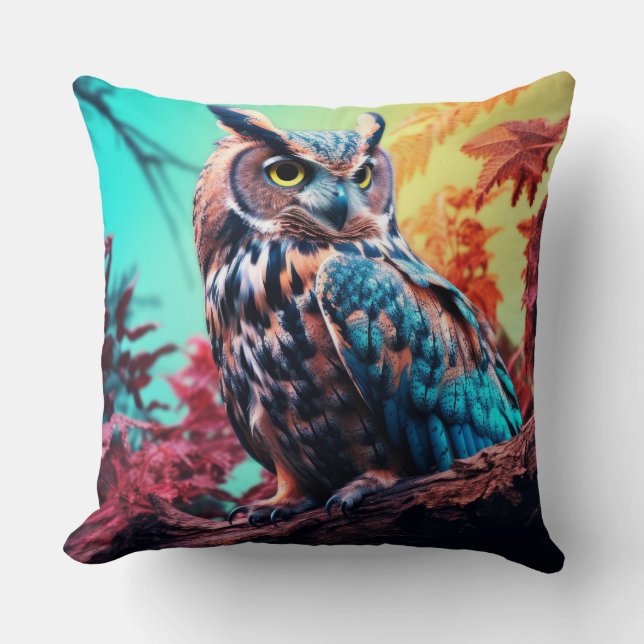 Uggla Animal Bird Wilderness Colorful Art Kudde (Framsida)