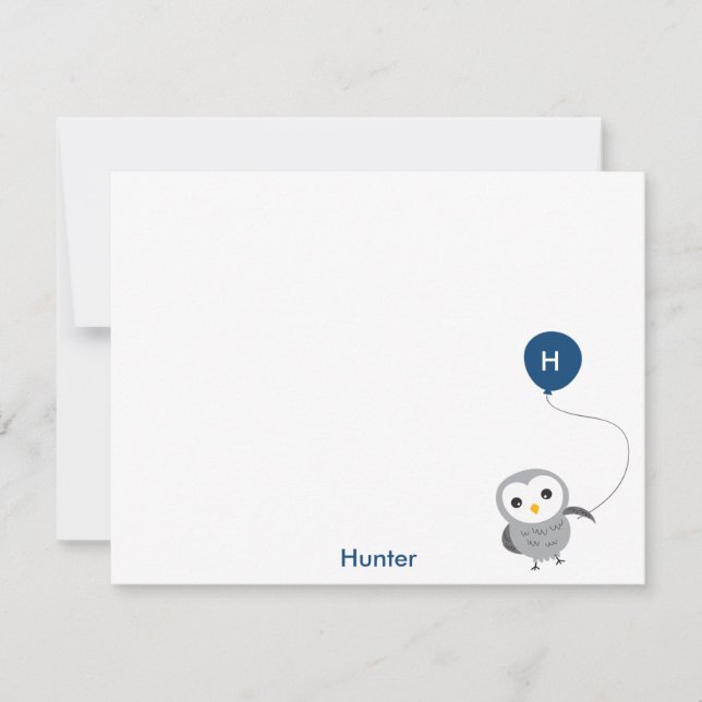 Uggla Anpassningsbar Tackkort, Grått och marinblåt Tack Kort (Framsida)