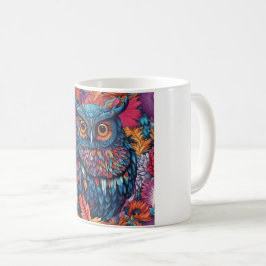 Uggla Art Teckning Blue uggla och rosa blommor Kaffemugg