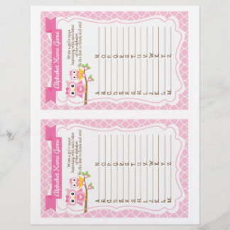 Uggla Baby Shower Alphabet Namn Game