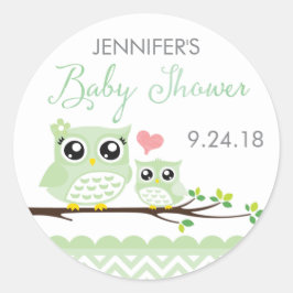 Uggla Baby Shower-etikett / etikett | Grönt Chevro