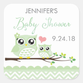 Uggla Baby Shower-etikett / etikett | Grönt Chevro