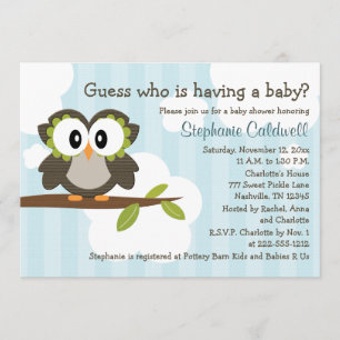 Uggla Baby Shower-inbjudan Inbjudningskort Blue