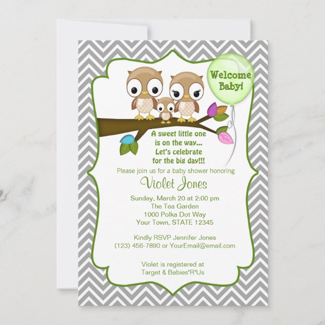 Uggla Baby Shower-inbjudningar Baby Mamma pappa Inbjudningar (Framsida)
