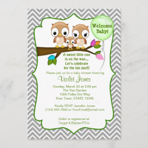 Uggla Baby Shower-inbjudningar Baby Mamma pappa Inbjudningar
