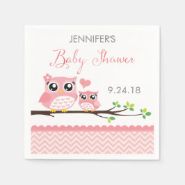 Uggla Baby Shower Napkins | Anpassningsbar Rosa Ch Pappersservett