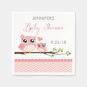 Uggla Baby Shower Napkins Anpassningsbar Rosa Ch Pappersservett
