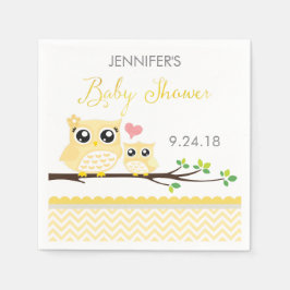 Uggla Baby Shower Napkins | Gult Chevron Pappersservett