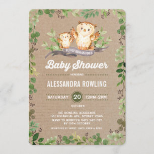 Uggla Baby Shower Rustic Woodland Greenery Inbjuda Inbjudningar