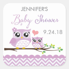 Uggla Baby Shower Sticker Label Lila Chevron Girl Fyrkantigt Klistermärke