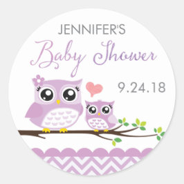 Uggla Baby Shower Sticker Label Lila Chevron Girl Runt Klistermärke