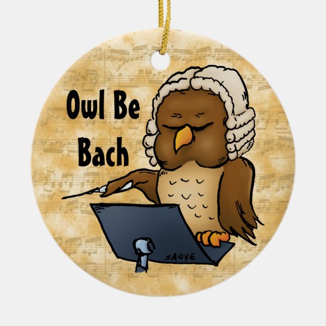 Uggla BE Bach Funny Uggla Tecknad Julgransprydnad Keramik (Framsidan)