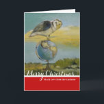 Uggla Beach Earth Globe Bird Wildlife Painting Helgkort<br><div class="desc">Uggla och Globe - Ett vackert uggla sitta på en världskarta,  med en semesterbakgrund,  av konstnären Mary Hubley. En bild av en målning av en fågelkonst.</div>