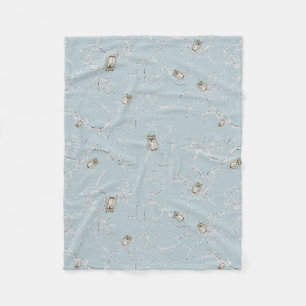 Uggla bebisar på vinter snöiga grenar fleecefilt