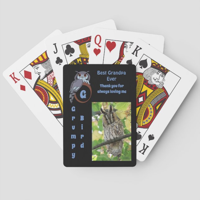 Uggla Best Grandpa All Tecknad Photo Namn Casinokort (Baksidan)