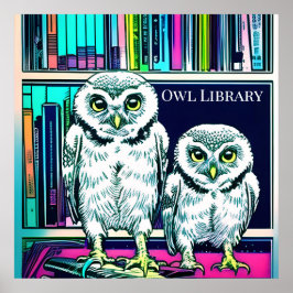 UGGLA BIBLIOTEK två ugglor, bokar Poster