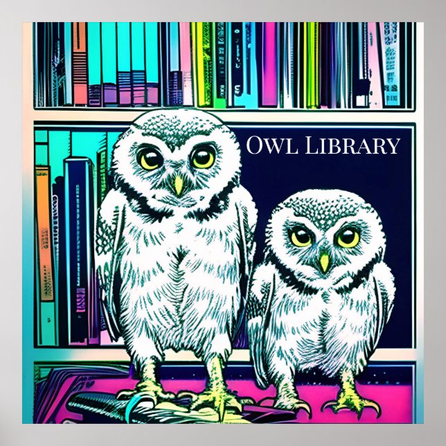UGGLA BIBLIOTEK två ugglor, bokar Poster (Framsidan)