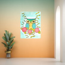 Uggla Bird Garden Forest Watercolor Bläck Art Skri