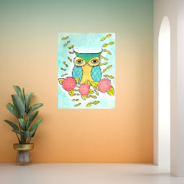 Uggla Bird Garden Forest Watercolor Bläck Art Skri Poster