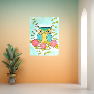 Uggla Bird Garden Forest Watercolor Bläck Art Skri Poster