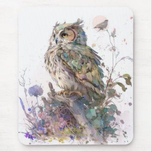 Uggla Bird Porträtt Animal Painting Wildlife Fores Musmatta