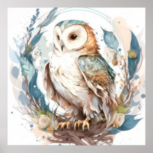 Uggla Bird Porträtt Animal Painting Wildlife utomh Poster