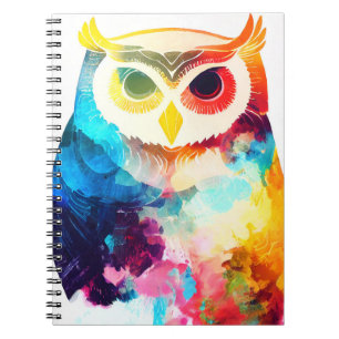 Uggla Bird Vild Natur Animal Färg Art Painting Anteckningsbok