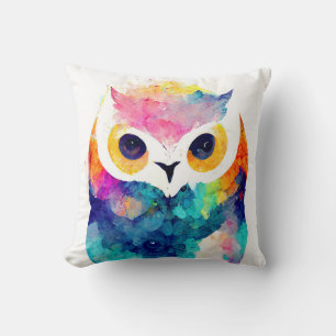 Uggla Bird Vild Natur Animal Färg Art Painting Kudde