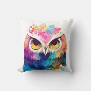 Uggla Bird Vild Natur Animal Färg Art Painting Kudde